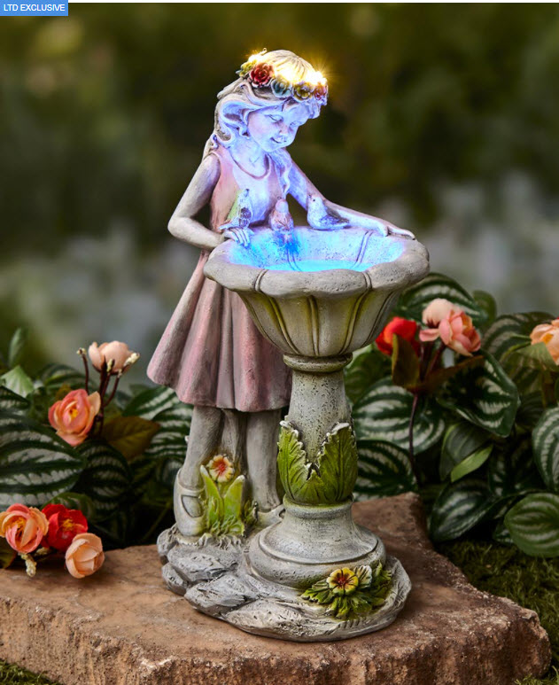 Solar Girl Bird Bath Sculpture