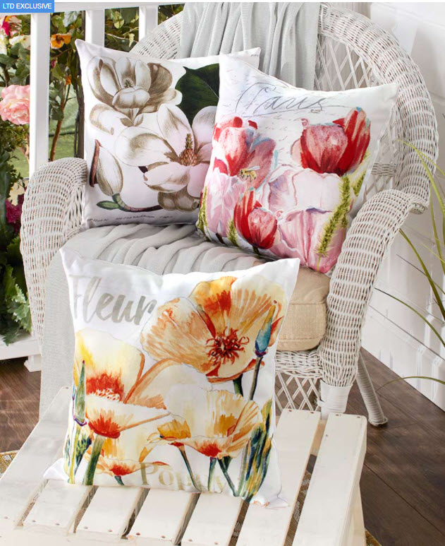 Spring Porch Decorating Ideas - 16" Indoor/Outdoor Floral Pillows