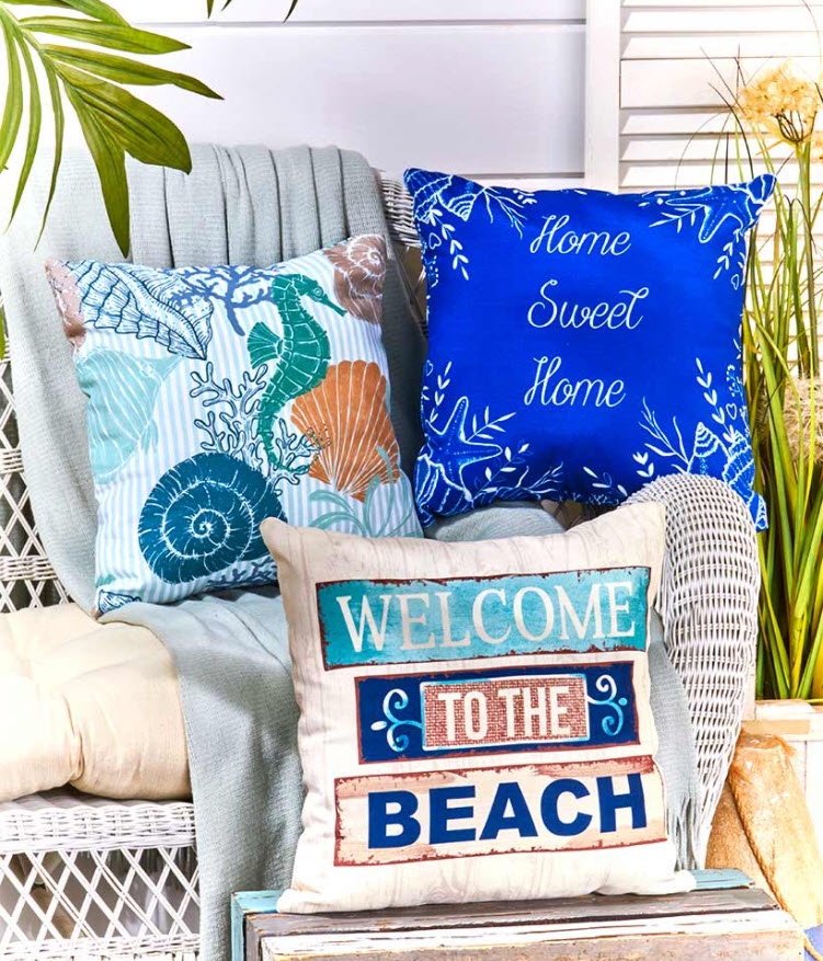 Coastal Porch Decorating Ideas - Indoor/Outdoor Coastal Pillows