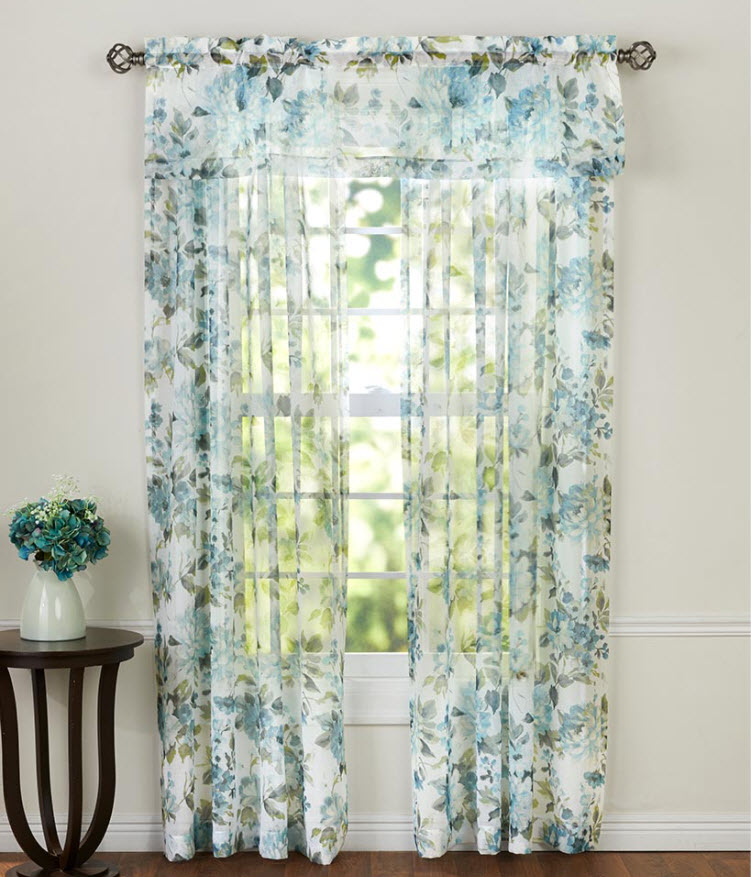 Floral Sheer Watercolor Panel or Valance