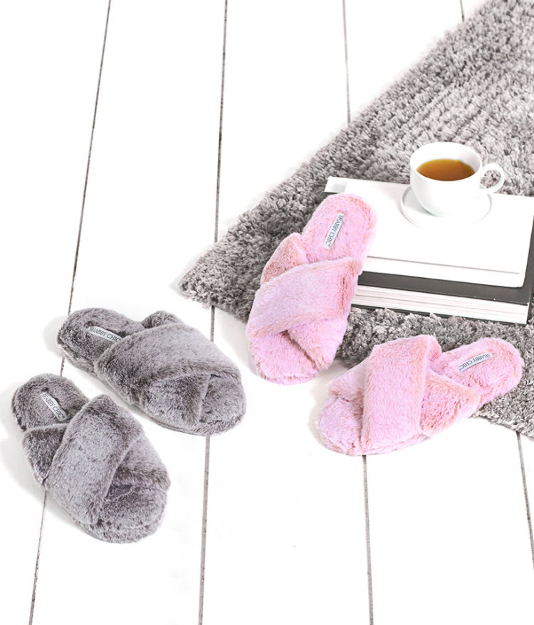 Plush Crisscross Faux Fur Slides