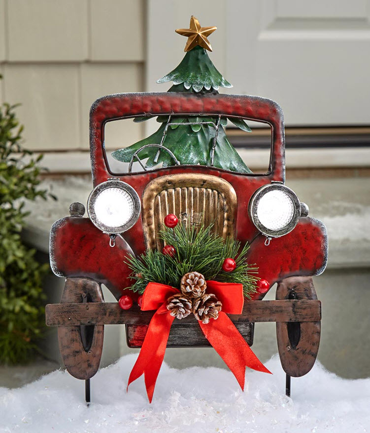 red pickup christmas decor