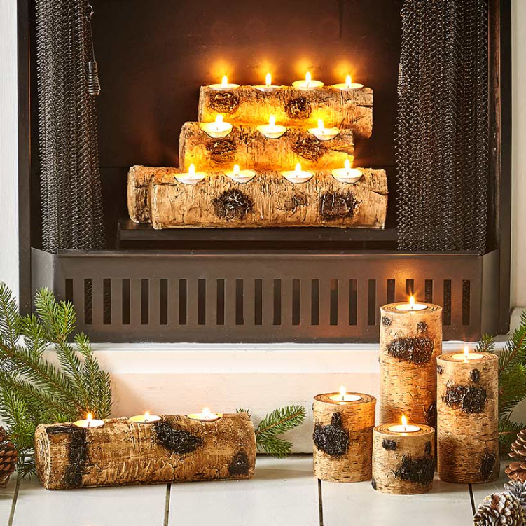 Woodland Log Tea Light Candleholders