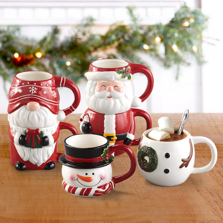 Sets of 2 Stackable Christmas Mugs